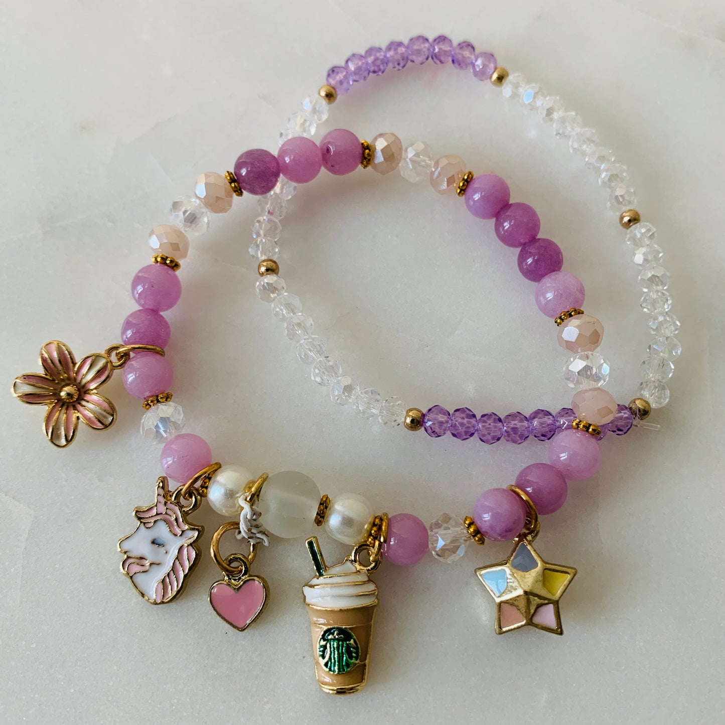 Unicorn Star Flower Double Chain Beaded Bracelet for Luck and Energy