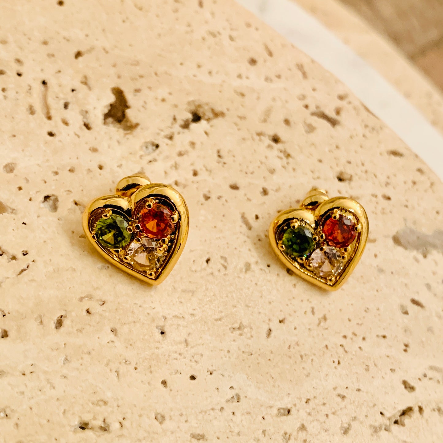 My Heart Is Forever Gemstone Gold Plated Earrings