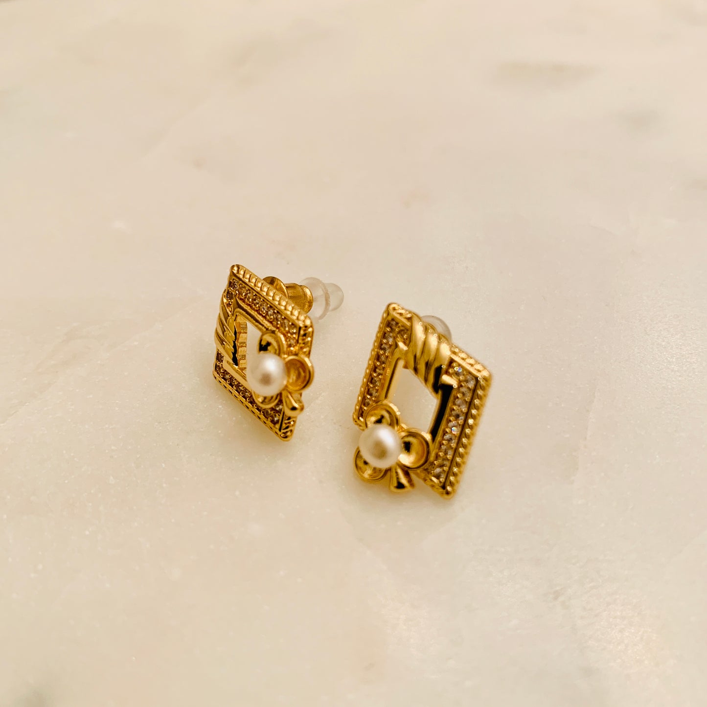 The Poker Queen Pearl Gold Plated Earrings