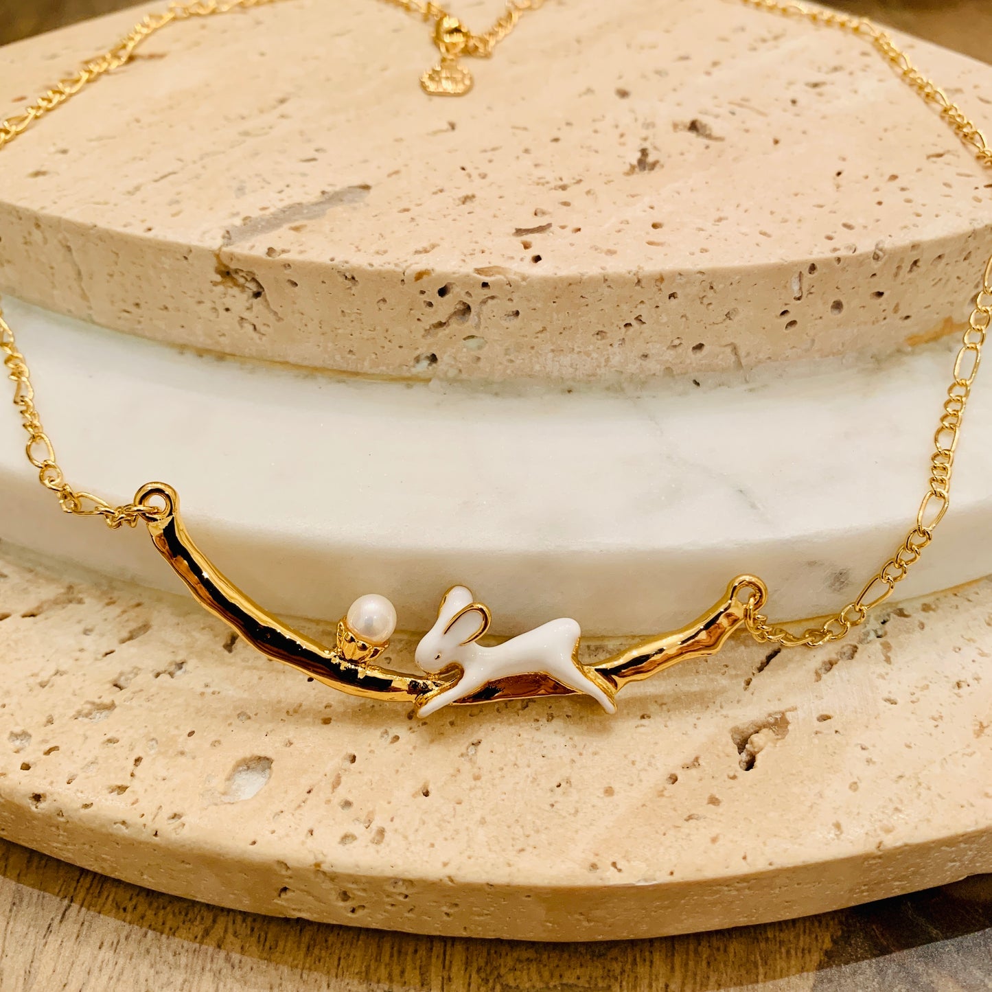 The Rabbit on the Moon Necklace Gold Plated for Luck and Protection