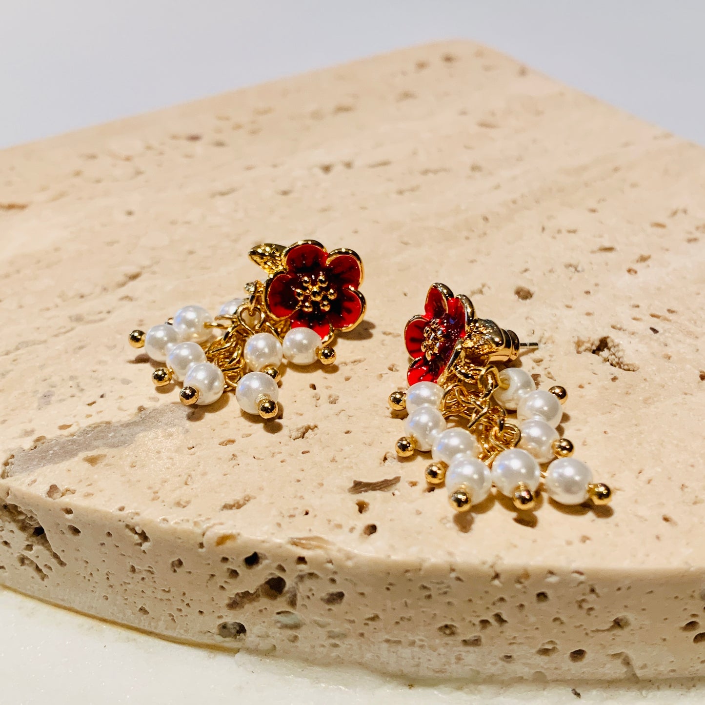 Flower 18K Gold Plated Pearl Earrings