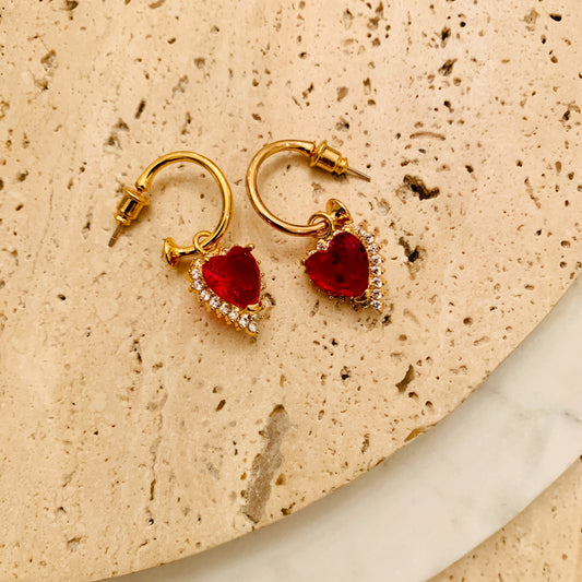 Red Heart Gemstone Earrings