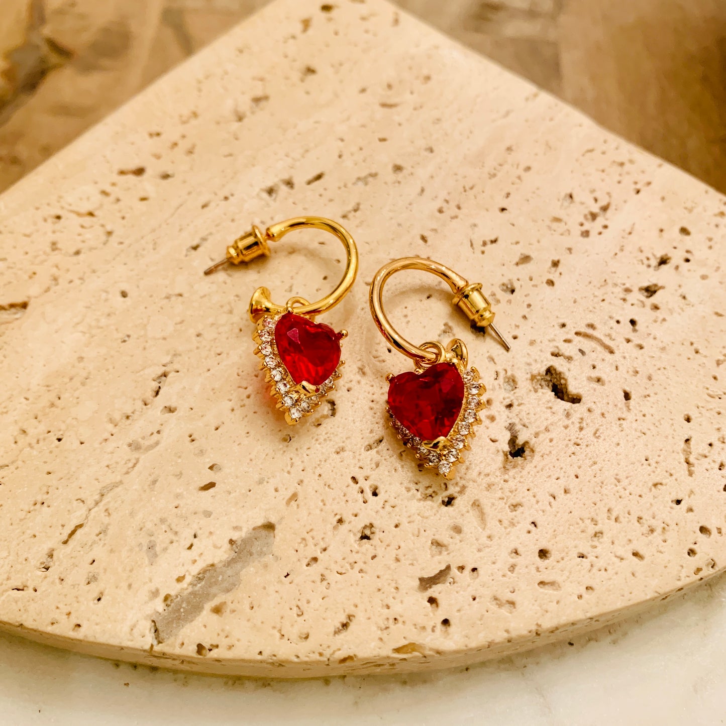 Red Heart Gemstone Earrings