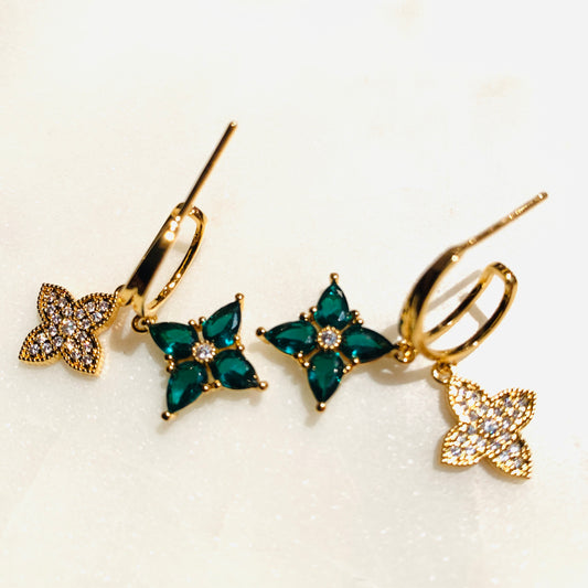 Zircon Flour Leaf Clover Gold Plated Earrings