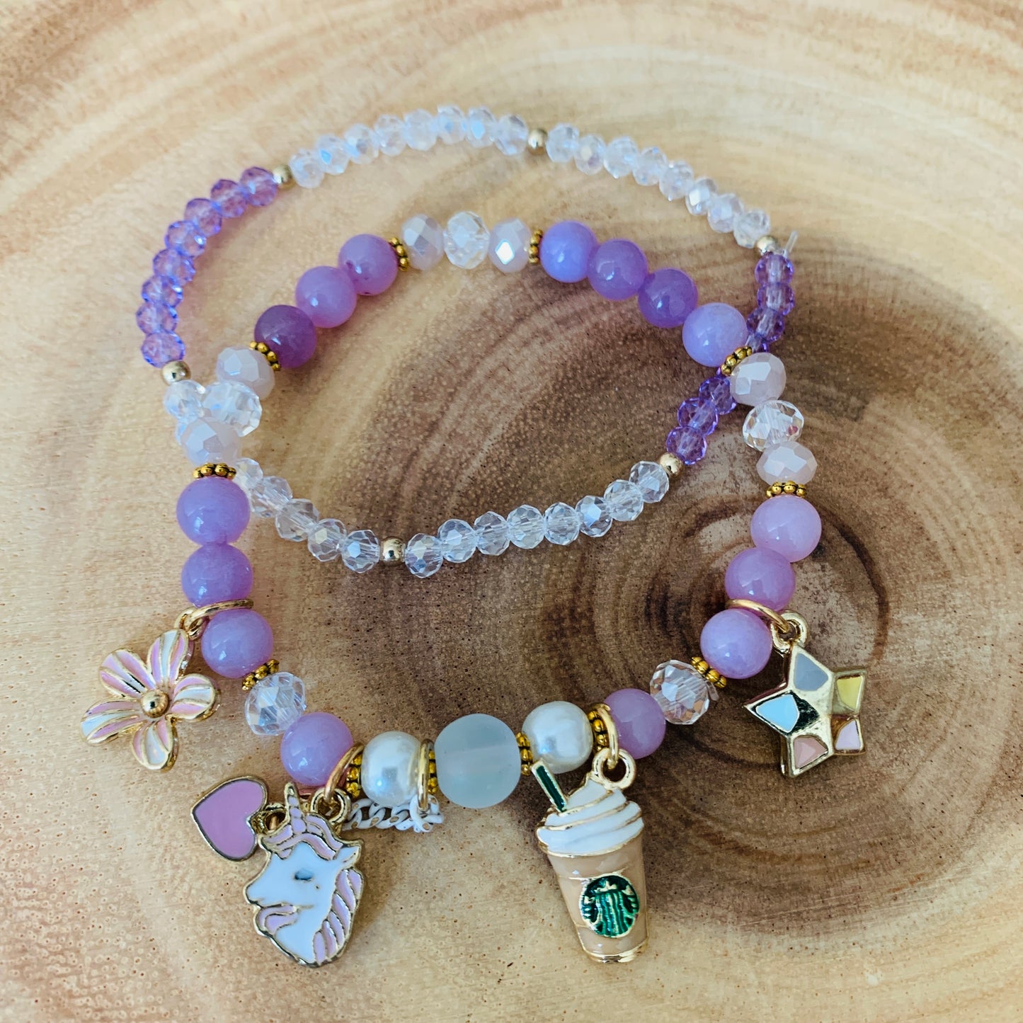 Unicorn Star Flower Double Chain Beaded Bracelet for Luck and Energy