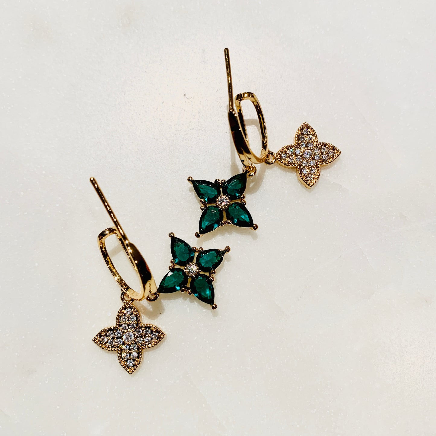 Zircon Flour Leaf Clover Gold Plated Earrings