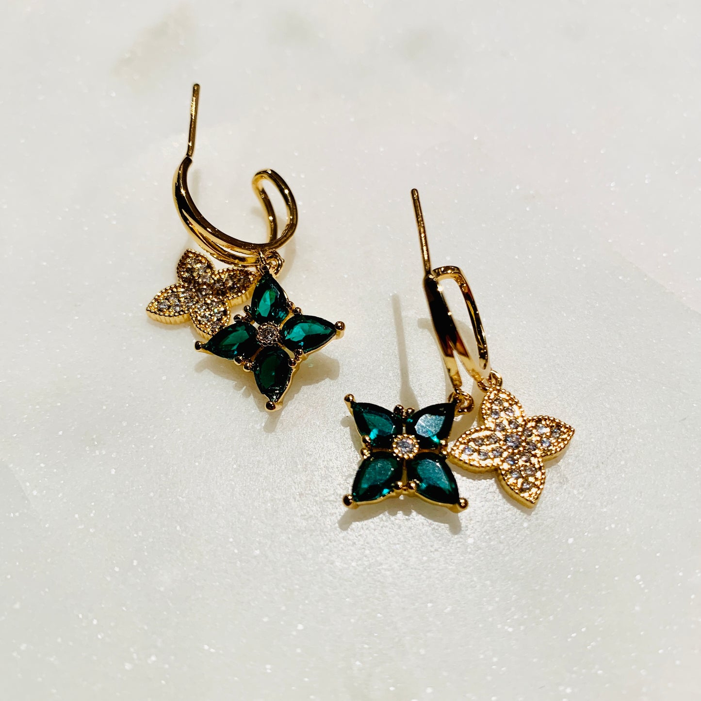 Zircon Flour Leaf Clover Gold Plated Earrings