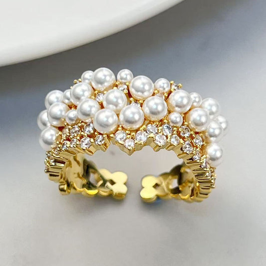 New Pearl Zircon Open Ring